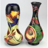 Moorcroft. Two Moorcroft vases 'Queens Choice' & 'Parasol Dance' patterns, makers marks to base of