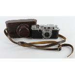 Leica IIf Ernest Leitz Wetzlar DRP camera (no. 763342), with Elmar f=5cm 1:3.5 lens, contained in