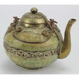 Brass mounted marble Tiebtian tea pot, circa late 19th to early 20th Century, height 10.5cm approx.