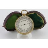 Gilt cased pocket barometer, diameter 48mm approx., contained in original fitted leather case (bag