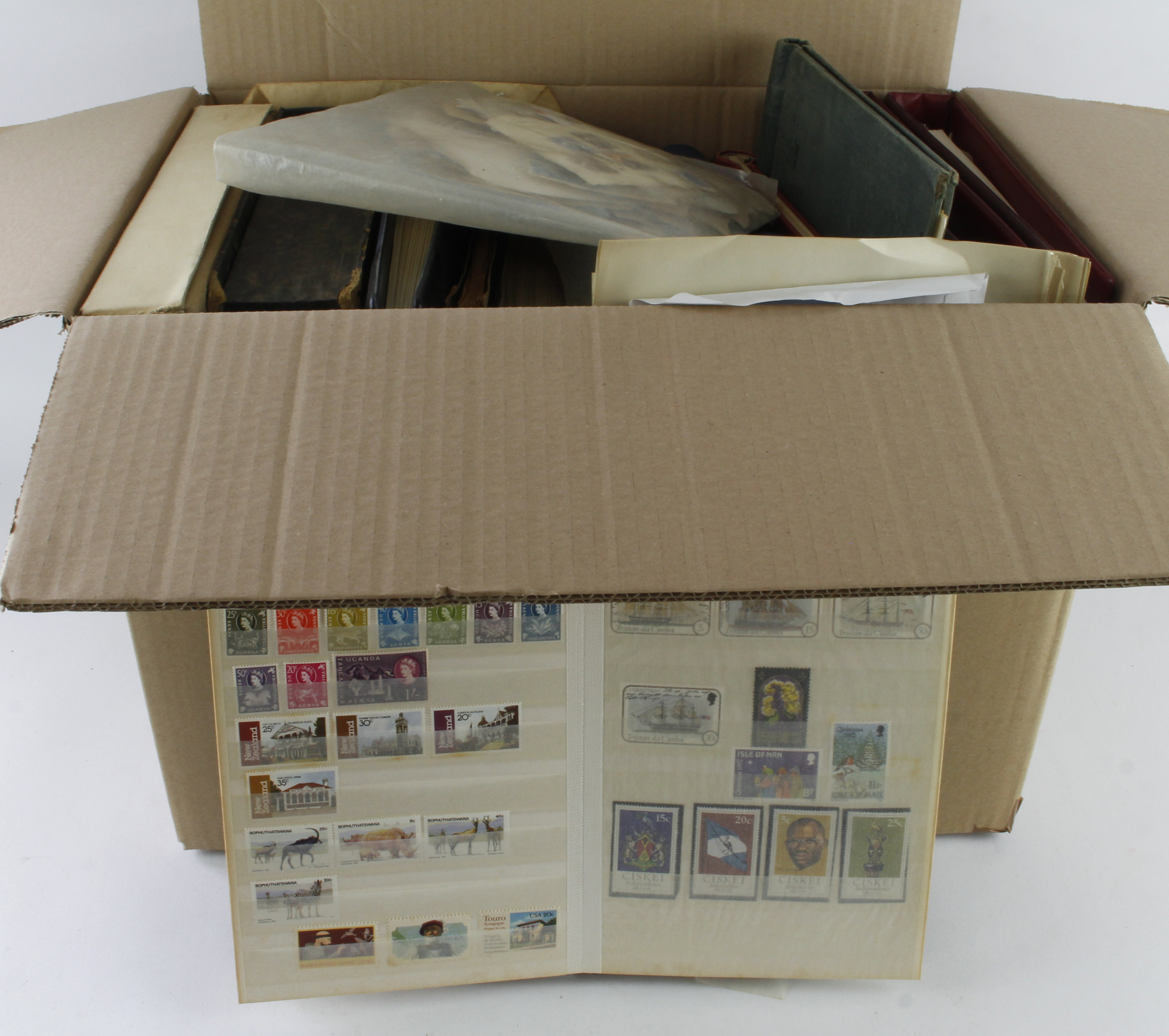 Large & heavy box of m & u World stamps and covers. Five Jersey Presentation Packs Albums, GB