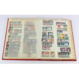 Red stockbook with many British Commonwealth, QV to early QE2 um / m / used, in sets, part sets