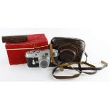 Leica M3 Ernest Leitz Wetzlar DRP camera (no. 704101), with Elmar f=5cm 1:3.5 lens (no. 1140967),