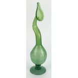 Sculptural handblown green glass vase in the shape of a tubular (carniverous) plant. The conical
