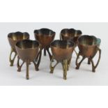 Carl Deffner, Art Nouveau/Jugendstil copper and brass mounted set of egg cups (6). Height approx