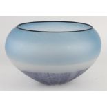 Peter Layton Studio. Large frosted blue bowl, the white frosted middle with lower dark blue