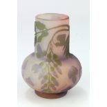 Emil Galle cameo glass vase, purple with green leaf decoration, signed 'Galle' to side, height