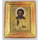 Byzantine Icon, depicting Christ Pantocrator, with gilt mount and frame, total size 20cm x 23.5cm