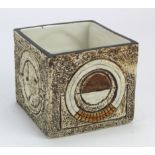 Troika Pottery square pot, signed to base 'Troika Cornwall LJ' (Louise Jenks), height 80mm, diameter