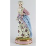Meissen, porcelain figurine of a lady stepping forward, holding a letter. Meissen mark to base. No