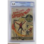 Spider Man. The Amazing Spider Man Comic, no. 1, 1963, pence copy, CGC Graded 3.0. 1st app. of J.