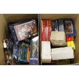 Toys. Two boxes of various toys, including Diecast (Corgi etc.), Micro Machines, Dr Who, Norev