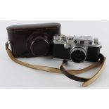 Leica IIIf Ernest Leitz Wetzlar DRP camera (no. 648468), with Summitar f=5cm 1:2 lens (no.