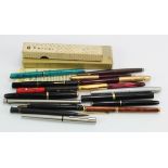 Pens. A collection of approximately seventeen fountain pens, pencils etc., makers include Parker,