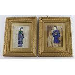 Two Chinese figural paintings on silk, circa late 19th to early 20th Century, mounted, framed &