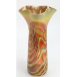 Layne Rowe. Tall studio glass vase with broad asymmetric gold rim, yellow over orange marbled