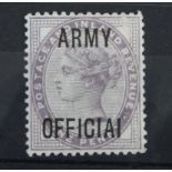 GB - 1896 QV Army Official 1d lilac, lightly hinged mint, SG 043a, OFFICIAI error, cat £240