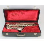 Weltklang saxophone (no. 15837), contained in a fitted case
