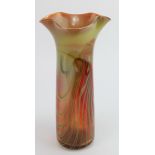 Layne Rowe. Tall studio glass vase with broad asymmetric gold rim, blue and yellow over pink/