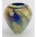 Robert Held (?) Marble effect studio glass ginger jar with a blue, green and beige colourway.