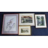 Watercolours. Eight framed & glazed watercolours, etc., depicting various subjects, artists