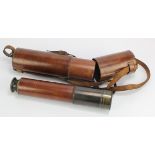 Three drawer telescope by Ross, stamped 'Ross London, no. 44435', contained in original leather