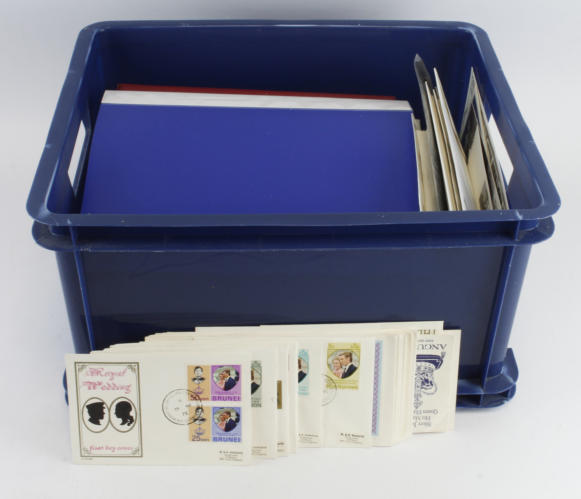 Large blue crate of various Royalty issues & printed album with various Channel Islands (Qty)