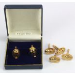 Homepride interest. Three pairs of 9ct Gold cufflinks, each with the Homeprides mascot 'Fred',