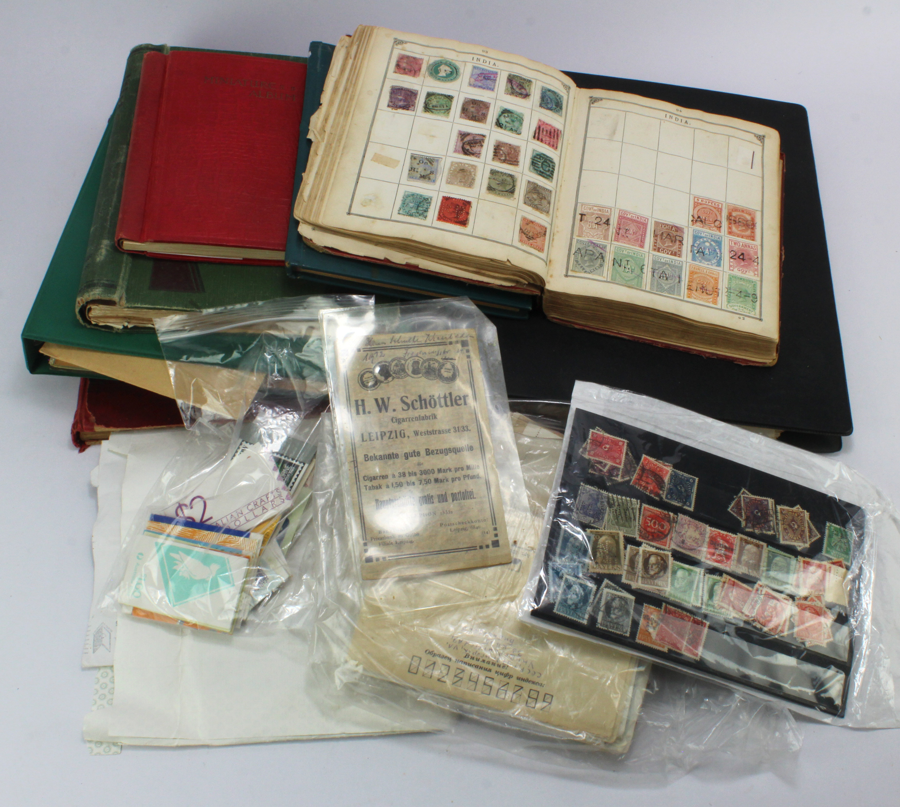 Box of various World material in binders and old album (very little GB). Qty (Buyer collects)