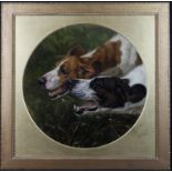 Earl, Maud Alice (British 1864-1943) Oil on canvas. Head study of a pair of Foxhounds in full chase.