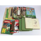 Crate of various Football magazines including a unique book packed with hand drawn Caricatures,