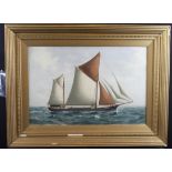 Thomas George Purvis (1861-1933). Oil on canvas depicting a gaff cutter ketch two masted boat
