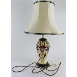 Moorcroft Pottery Sunshine Chandelier pattern lamp base, with shade, makers mark to base, with label