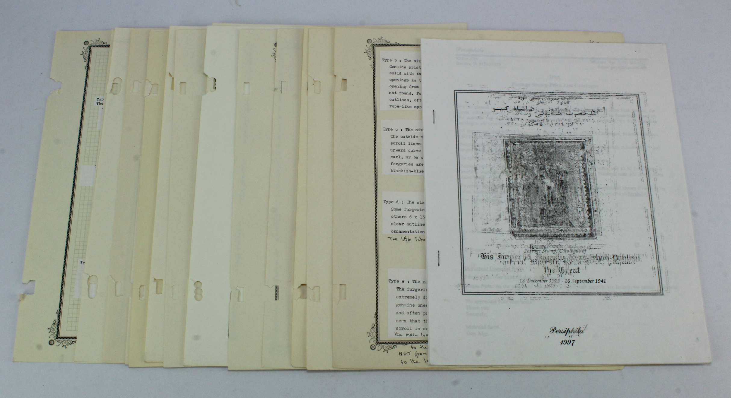Persia - range of early material written up on album pages, overprint varieties, forgeries, 2x items