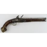 French late 18th century flintlock holster pistol lock signed Paris, Triger Guard butt cap and