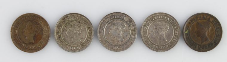 Ceylon (5): 3x Quarter cent 1898 which seems to be in silver or white metal. Silver proofs/specimens