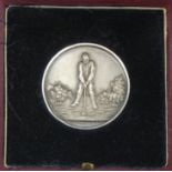 Clifton Downs Golf Club hallmarked silver prize medal. In its Vaughtons fitted case, lid stamped "