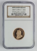 South Africa Quarter Krugerrand 2007 "40th Anniversary" NGC slabbed as PF69 Ultra Cameo