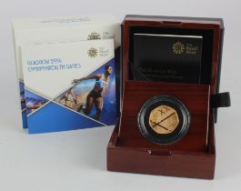 Fifty Pence 2014 "Commonwealth Games" gold proof aFDC. Boxed as issued