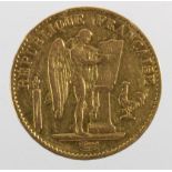 France, gold 20 France 1877A, ex-mount aVF (approx 0.1867 troy oz AGW)