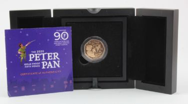 Isle of Man gold 50p 2020 "Peter Pan" FDC boxed as issued