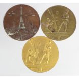 France, Eiffel Tower Ascension Medals (3) bronze 1899 named, and 2x gilt bronze.