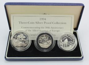 Allied Invasion of Europe three coin set 1994. Silver Proof aFDC/FDC boxed as issued