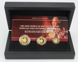 Tristan Da Cunha Three coin gold set 2020 (Sovereign, Half Sovereign & Quarter Sovereign) "George