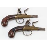 Pistols, a delightful matching pair of flintlock pocket pistols, turn off cannon barrels, approx