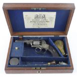 19th cased percussion five shot revolver unmarked in its blue lined case complete with powder