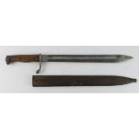 Bayonet German 98/05 pattern butchers 2nd pattern dated 1915 made by Amberg in its steel scabbard.