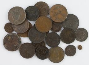 GB Copper & Bronze Coins (22) 18th-20thC assortment, noted: Barbados Penny 1788 VF, Ireland Penny