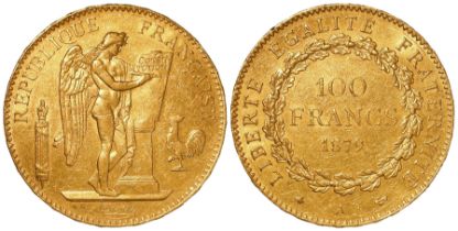 France, gold 100 Francs 1879A, nEF (0.9334 troy oz AGW)