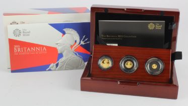 Britannia Three coin set 2015 (£10, £1, & 50p) gold proof FDC boxed as issued